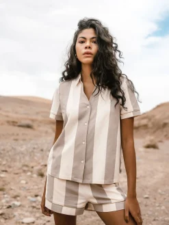 Chelsea Peers White Cotton Stripe Short Pyjamas Set New