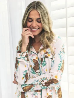 Chelsea Peers White Cotton Floral Leopard Print Long Pyjamas Set Discount