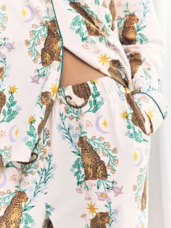 Chelsea Peers White Cotton Floral Leopard Print Long Pyjamas Set Discount