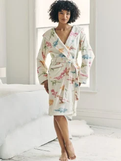 Chelsea Peers White Fleece Dinosaur Print Dressing Gown Outlet