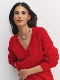 Next Cotton And Wool Blend Longline V-Neck Jumper Cherry Red Best