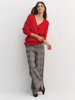 Next Cotton And Wool Blend Longline V-Neck Jumper Cherry Red Best