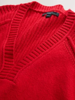 Next Cotton And Wool Blend Longline V-Neck Jumper Cherry Red Best