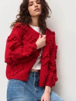 Next Cherry Red Hand Stitch Heart Detail Cardigan New