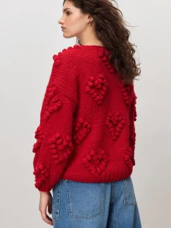 Next Cherry Red Hand Stitch Heart Detail Cardigan New