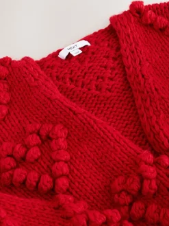 Next Cherry Red Hand Stitch Heart Detail Cardigan New