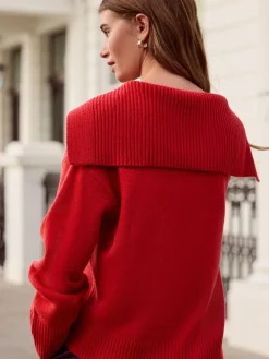 Next N.Premium 100% Lambswool Sailor Collar Jumper Cherry Red Best