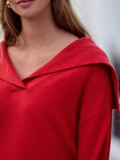 Next N.Premium 100% Lambswool Sailor Collar Jumper Cherry Red Best