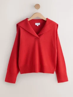 Next N.Premium 100% Lambswool Sailor Collar Jumper Cherry Red Best