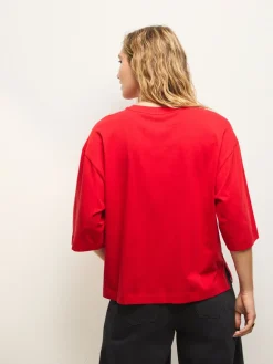 Next Cherry Red Relaxed Boxy Elbow Length Crew Neck T-Shirt Clearance