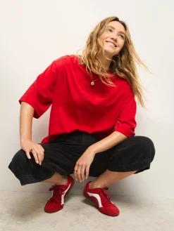 Next Cherry Red Relaxed Boxy Elbow Length Crew Neck T-Shirt Clearance