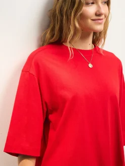 Next Cherry Red Relaxed Boxy Elbow Length Crew Neck T-Shirt Clearance