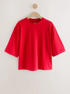 Next Cherry Red Relaxed Boxy Elbow Length Crew Neck T-Shirt Clearance