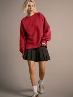 Next Relaxed Fit Heavyweight Regular Crew Neck Sweatshirt Cherry Red Outlet