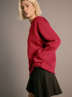 Next Relaxed Fit Heavyweight Regular Crew Neck Sweatshirt Cherry Red Outlet