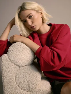 Next Relaxed Fit Heavyweight Regular Crew Neck Sweatshirt Cherry Red Outlet