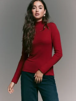 Next Cherry Red Ribbed High Neck Long Sleeve T-Shirt Sale