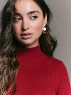 Next Cherry Red Ribbed High Neck Long Sleeve T-Shirt Sale