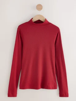 Next Cherry Red Ribbed High Neck Long Sleeve T-Shirt Sale