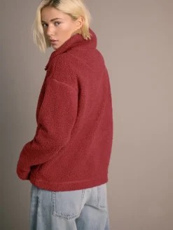 Next Cherry Red Soft Touch Cosy Teddy Borg Quarter Zip Fleece New