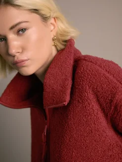 Next Cherry Red Soft Touch Cosy Teddy Borg Quarter Zip Fleece New