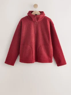 Next Cherry Red Soft Touch Cosy Teddy Borg Quarter Zip Fleece New