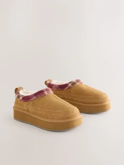 Next Forever Comfort® Leather Fur Lined Cosy Platform Shoes Chestnut Brown Sale