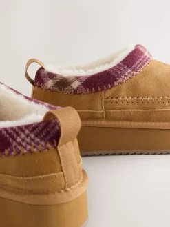 Next Forever Comfort® Leather Fur Lined Cosy Platform Shoes Chestnut Brown Sale