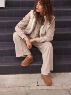 Next Chestnut Brown Leather Cosy Borg Lined Slip-On Shoes Online