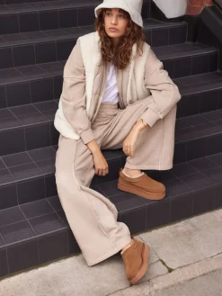 Next Chestnut Brown Leather Cosy Borg Lined Slip-On Shoes Online