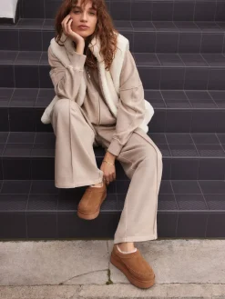 Next Chestnut Brown Leather Cosy Borg Lined Slip-On Shoes Online