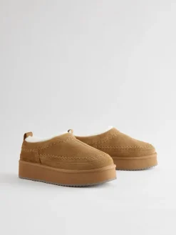 Next Chestnut Brown Leather Cosy Borg Lined Slip-On Shoes Online
