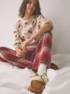 Next Chestnut Brown Stitch Suede Faux Fur Lined Mule Slippers Clearance