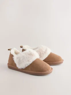 Next Suede Shoot Slippers Chestnut Brown