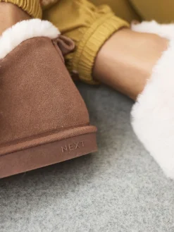 Next Suede Shoot Slippers Chestnut Brown