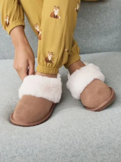 Next Suede Shoot Slippers Chestnut Brown