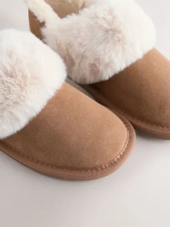 Next Suede Shoot Slippers Chestnut Brown