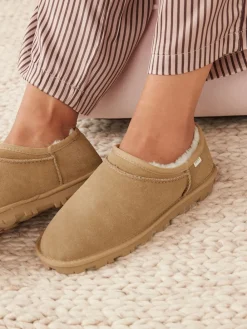 Next Suede Shoot Slippers Chestnut Brown Discount