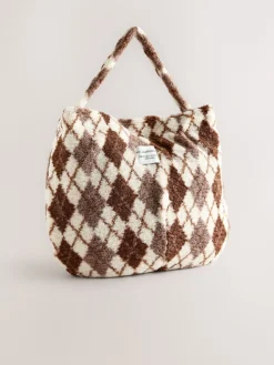 Next Chocolate Brown Borg Argyle Shoulder Bag Sale