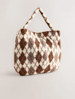 Next Chocolate Brown Borg Argyle Shoulder Bag Sale