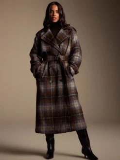 Next Chocolate Brown Check Trench Coat Sale