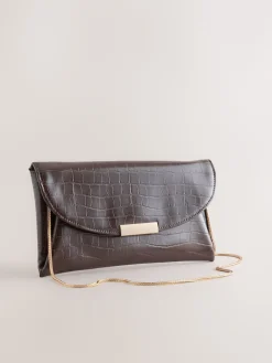 Next Clutch Bag Chocolate Brown Clearance