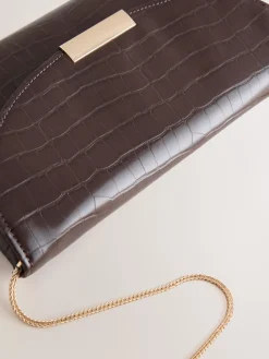 Next Clutch Bag Chocolate Brown Clearance