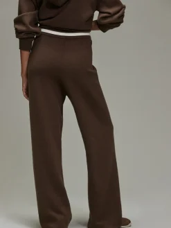 Next Compact Cosy Wide Leg Tipped Joggers Chocolate Brown New