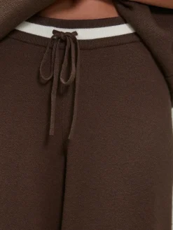 Next Compact Cosy Wide Leg Tipped Joggers Chocolate Brown New