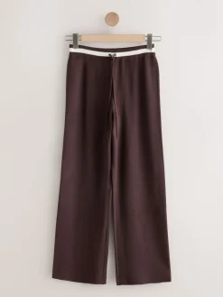 Next Compact Cosy Wide Leg Tipped Joggers Chocolate Brown New