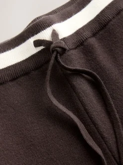 Next Compact Cosy Wide Leg Tipped Joggers Chocolate Brown New