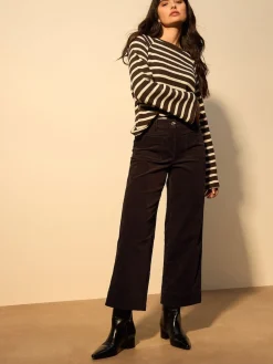 Next Cord Wide Leg Cropped Trousers Chocolate Brown Clearance