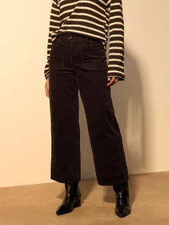 Next Cord Wide Leg Cropped Trousers Chocolate Brown Clearance