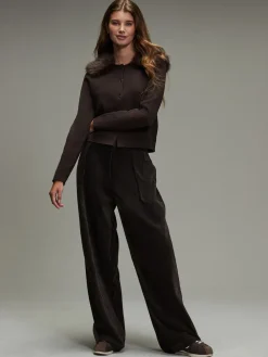 Next Cord Wide Leg Trousers Chocolate Brown Discount